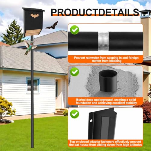 15 Ft Telescoping Bat House Pole Adjustable with Ground Socket | Adjustable Purple Martin Bird House Pole, Bat Houses Kit Outdoors With Ground Socket, Bird Feeder Poles Heavy Duty Outdoor