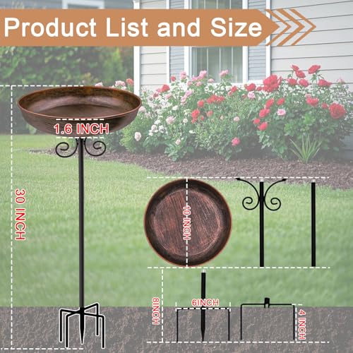 Small Metal Bird Bath for Outdoors, 10" Dia Bowl with Stake Birdbaths Garden Yard Lawn Decor 0.4 Gallon (Pack of 2) - size: 10 "diameter, 1.6" depth (Pack of 2)