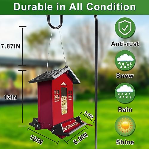 Squirrel Proof Bird Feeders for Outdoors, 6LB Metal Hanging Feeders, Large Wild Feeders for Cardinals, Chickadees, Durable Backyard Feeders (Red) - color: Red