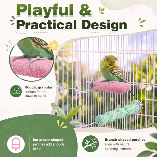 6 PCS Bird Beak Grinding Stone, Bird Perches, Nail Trimming Stick (Long) | For Small Medium Cockatiel Lovebird Finch Chinchillas Hamsters, Climbing Ledge, Grinding Claws and Beaks, Playful Design - size: Long