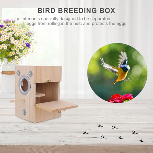 POPETPOP Bird Breeding Box Wooden Nesting Box for Parakeets Bird Nest House for Cage Use Natural Parrot Mating House with Divided Interior 9.05 X 5.90 X 5.90 in