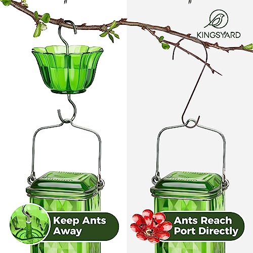 Kingsyard 2-Pack Ant Moat for Hummingbird Feeders, Ant & Bee Guard | 5 oz Capacity, Nectar Feeder Accessory, Hanging Hooks, 3/5" Large DiameterInsect, Flower shape, Easy to Clean & Refill, Green