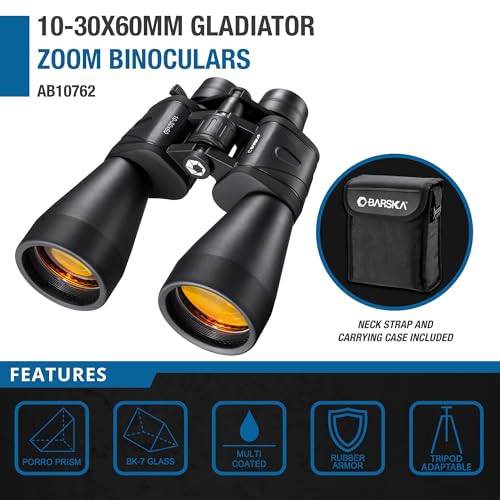 Barska 10-30x60 Gladiator Zoom Binoculars – Long Range Binoculars for Bird Watching, Stargazing & Hunting, Multi-Coated Lenses, Tripod Compatible