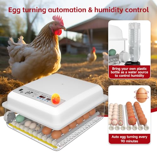 36 Egg Incubator with Automatic Egg Turning and Humidity Control, Incubators for Hatching Eggs, Chicken, Ducks, Goose, Pigeon, Quail, Parrot Incubator for Farm, Lab, Home (White)