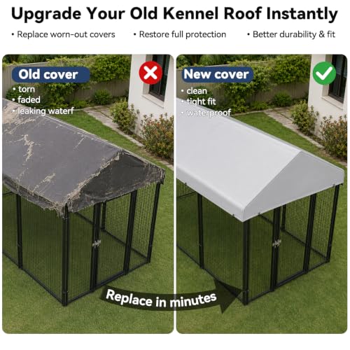 ROOMTEC 8 x 4 FT Outdoor Dog Kennel Cover, Replacement Canopy Only | Silver, 210D Coated Oxford, Waterproof, UV, 12 Secure Fasteners, Designed for ROOMTEC Kennels - size: 8.0"L x 4.0"W x 1.5"H