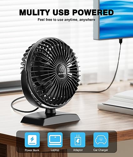 JZCreater USB Desk Fan, USB Fan Mini, 360 Rotation Desktop Fan with 3 Speed, Table Personal Cooling Fan, Quiet Mini Desk Fan, USB Powered, Small Fan for Home Office Bedroom Car Travel,Black+Black - color: 282-Black+Black