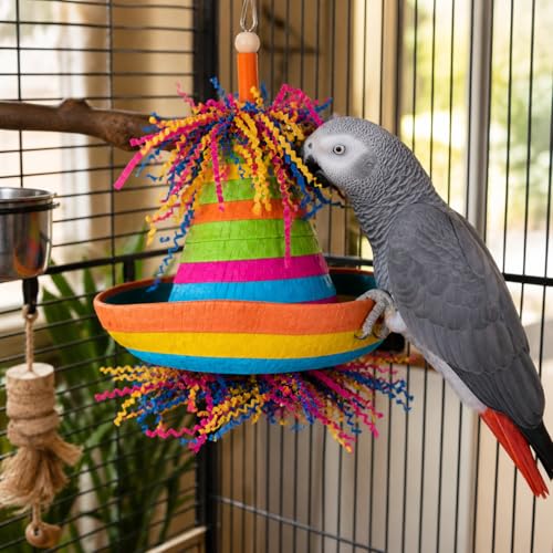 Bonka Bird Toys 2198 Pinata Hat 10" x 6" Cardboard Hat Shreddy Paper Wood Beads Straw for Conures Quakers Senegals Caiques Medium Birds Shreddable Cage Toy - size: Pack of 1