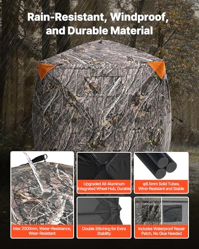 VEVOR Hunting Blind，See Through Ground Blinds with Carrying Bag, 360 Degree Portable Camouflage Tent，Durable Concealed Shelter with Silent Side Door and Window, for Turkey and Deer - size: Horizontal Windows-55.5 x 55.5 x 66.9"
