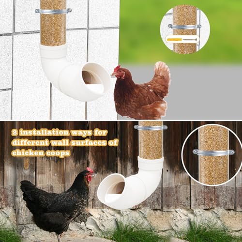 2-Pack Chicken Feeders No Waste, Chicken Feeder Kit with a Big One and a Small One, Automatic Chicken Feeder for Chicken Coop, PVC Gravity Poultry Feeders for Chickens, Ducks, Turkeys, Geese