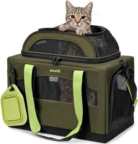 Pecute Cat Carrier,Top Expandable Dog Crate for Travel, Green | 5mm Anti-Collapse Steel Frame, Soft Mesh, Vet Visits, Foldable Travel Crate,Outdoor Hammock, Leakproof Pee Pad & Bowl - color: Green