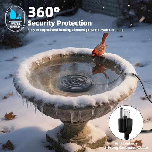 Bird Bath Heater for Outdoors in Winter, 110W Birdbath Water Heater Full-Covered Aluminum, Bird Bath Deicer Pond Deicer with Thermostatically Control, Chicken Water Heater, 4.92 Ft Power Cord (Black) - color: Black