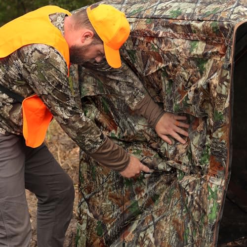 Hunting Blind See Through, Pop Up Ground Deer Blind, Large Door | 270/288/360 Degree See Thru, 1/2/3/4 Person Hunting Camouflage Tent, With/Without floor, Swing/Diamond/Horizontal Door Design - size: 2/3 Person/Double Door, style: 360°/Swing Door
