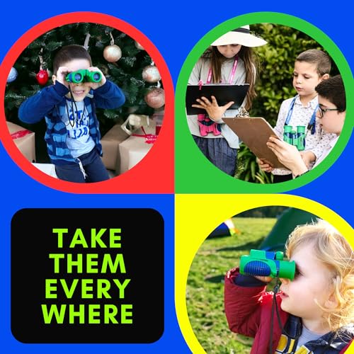 Kids Binoculars Ages 3-12, 8x21 Compact Shockproof Black | bird watching, camping, hiking, for boys, includes carry case, neck strap, compass, carabiner, high resolution optics - color: Black/Black