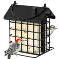 Gbekery All-Metal Double Suet Bird Feeder for Outdoors Hanging, Suet Cake Cage Holder with Weather-Resistant Roof & Perch for Outside Garden, Black - color: Black