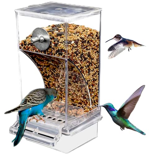 Automatic Bird Feeder,Splash-Proof No Mess Bird Feeder Bird Cage Accessories Acrylic Transparent Seed Bird Food Container for Parakeet Canary Cockatiel Finch,18.5x8.5x7.5CM