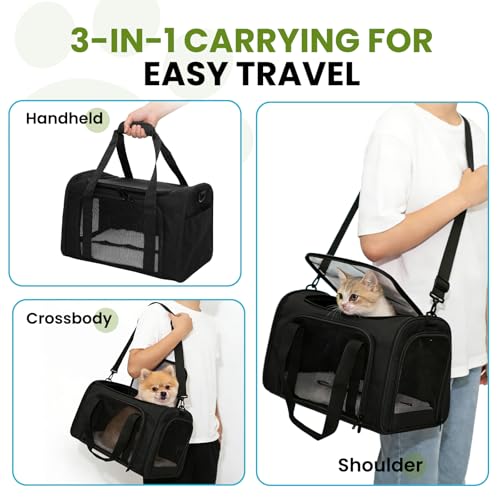 Soft-Sided Cat Carrier 20x13x13 in Expandable Travel Pet Bag 22LBS | For Cats and Small Dogs with Anti-Scratch Mesh Washable Mat Collapsible Escape-Proof Airline Approved with Shoulder Strap - color: Black, size: 13.4"L x 13.4"W x 20.1"H