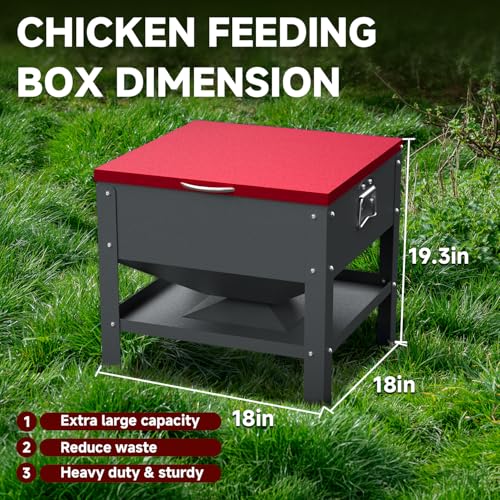 Automatic Chicken and Duck Feeder, 80 LBS Capacity Metal Chicken Feeder, Weatherproof Outdoor Gravity Feeding Barrel, No-Waste Feeder for Backyard Flock (Red) - color: Red