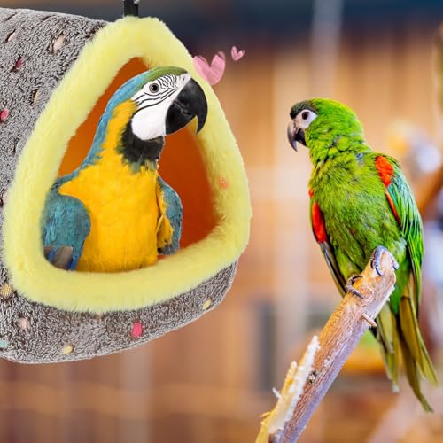 MEWTOGO Large Winter Warm Bird Nest for Cage - Comfortable Birds Bed with Support Plate, Hanging Shed Hideaway Hammock Hut Gift for Macaws African Grey Amazon Parrots - size: Large