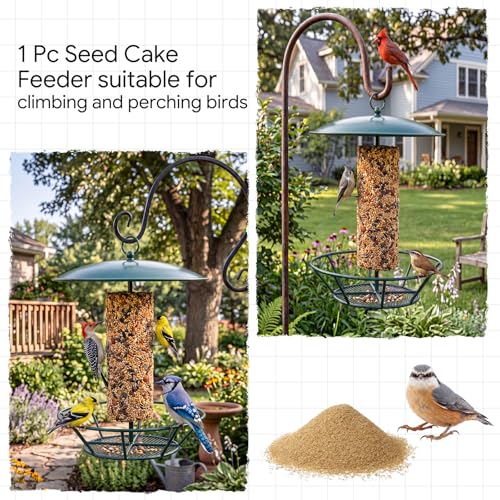 Bird Seed Cylinder Holder Wild Bird Feeder for Suet Cakes,Dark Green | Hanging Hanger with Roof, Metal Mesh Holds Round Suet Cakes, Attracts Backyard Wildlife to Garden Outdoor Feeding Station - color: Dark Green