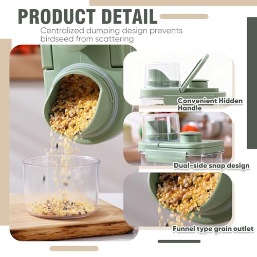 2 Pcs Bird Seed Storage Container 3 Qt/2.8 L with Tight Lids Airtight Cup Pet Food Storage Measuring Containers Lids with Pouring Spouts for Macaws African Grey Cockatoos (Green) - color: Green