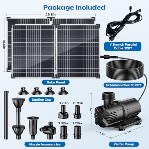 Antfraer 120W Solar Pond Pump, Solar Water Pump with 1600GPH Adjustable Flow & Dry-Run Protection, Solar Water Fountain Pump & Dual Solar Panels for Outdoor Pond Garden Waterfall Water Features - size: 120W