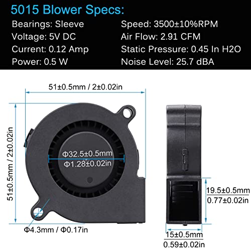GDSTIME 50mm USB Blower Fan with 3 Speeds Control 5015 5V Turbine Turbo Fan | 50mm x 15mm, DC Brushless, Small Appliances Series Replacement, for Cosplay Helmet, Vivarium, Mini PC Cooling Ventilation - size: 50mm x 15mm