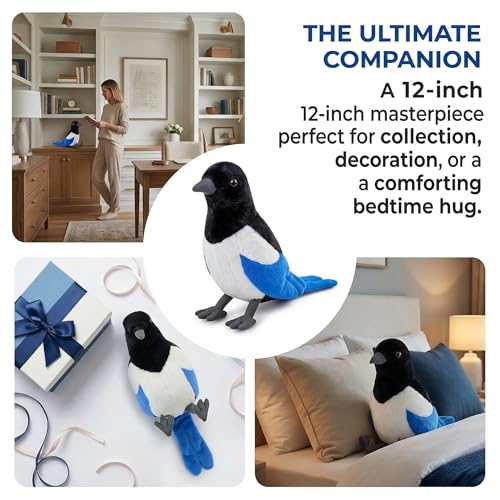 Magpie Plush Toy - Realistic 12inch Black Magpie Bird Stuffed Animal, Cute Little Bird Raven Plush as Gift for Your Friends - style: Magpie Bird