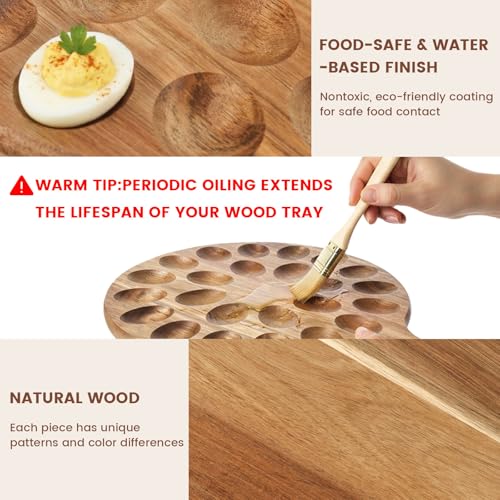 HANSGO Deviled Egg Platter, Wooden Round Charcuterie Board with 24 Holes | Egg Holder for Kitchen Countertops, Flat Surface Ideal for Use as Charcuterie or Pizza Board and Storage of Deviled Eggs