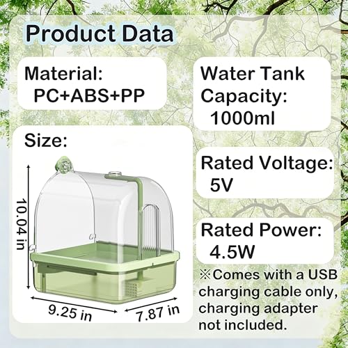 Bird Bath for Cage with Pump, Parrot Shower Bathtub Running Water (Green) | Circulating Water; Dual Filter; Spacious Parrot Shower Bathtub; For Parakeets, Cockatiels, Lovebirds; Cage & Tabletop Use - color: Green-B