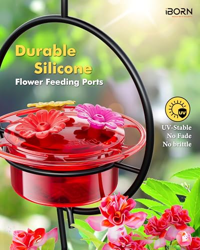 iBorn Circular Hanging Hummingbird feeders for Outdoors 3PCS 3OZ Mini Hummingbird Feeder Humming Bird Feeder, Silicone Feeding Ports, Bee-Proof, New