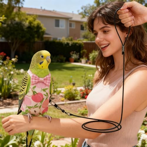 Bird Flying Suit Reusable Washable Pet Parrot Suit | Bird Traction Rope for Macaws Sparrow Parakeet Lovebird Conures Cockatiels - color: apple