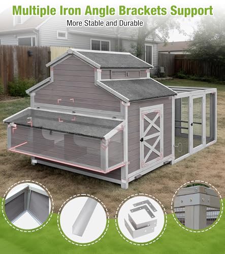 GUTINNEEN Extra Large Walk-in Chicken Coop with Run Waterproof UV Resistant Chicken House with Large Nesting Box 113.5" L Gray Outdoor Backyard Hen House - size: 113.5"L