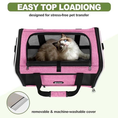GAPZER Cat Carrier 18x11x11 Delta Airline Approved, Pet Plane Travel Crate | Soft Teacup Dog Bag 12 lbs, Yorkie Taxi Kennel Easy Load, Carrying Case for Kitten Cat up to 15 pound, Toy Poodle Mesh Cage - color: Pink
