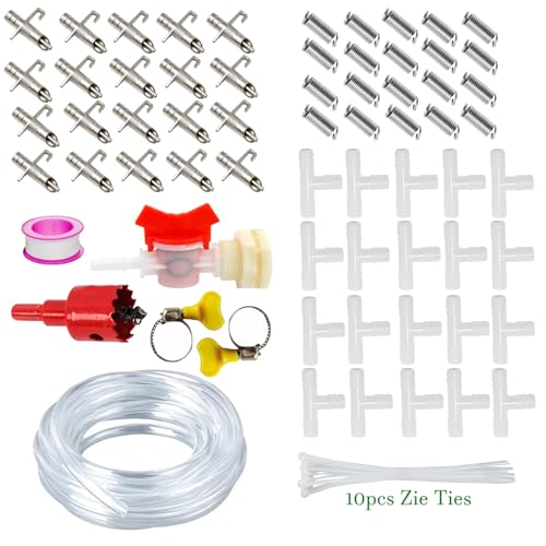Automatic Rabbit Watering System 20 Set Rabbit Nipple Drinkers Water Feeders 5/16” Hose Barb Fittings to G1/2" and Water Bucket Connector for Small Animals Guinea Pig Ferret Rats Rodent Bunny