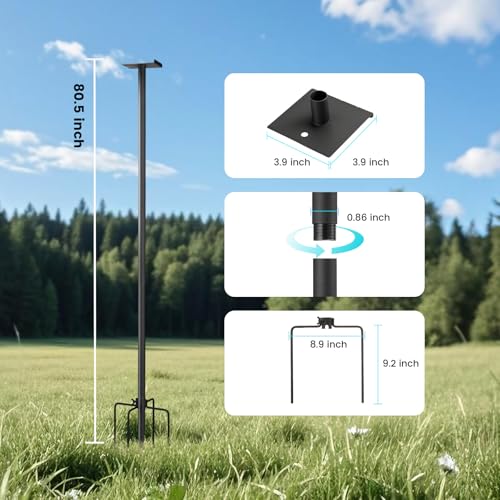 Bird Feeder Pole Kit 80.5 Inch, Outdoor Heavy Duty Birdhouse Pole, 6 Base Adjustable Bird Feeder Holder (for G08,G11Bird Feeder) - color: Black