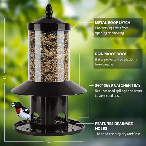 Squirrel-Proof Bird Feeder for Outdoor Hanging Wild Bird Seeds. - color: 11"H Bronze