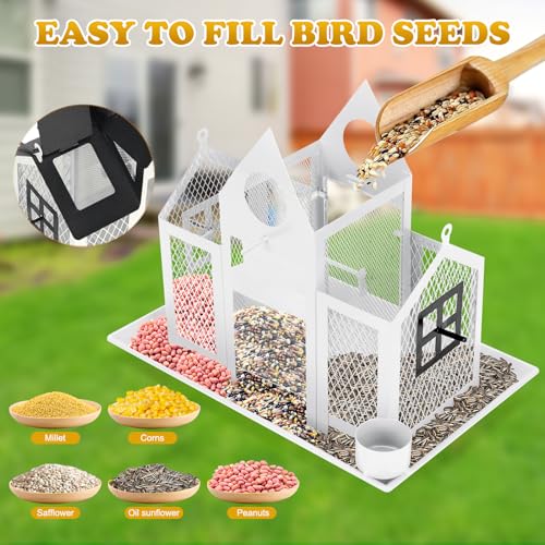 Solar Bird Feeders House Outside Hanging Metal Wild Bird Feeder Outdoors Large Cardinal Bird Feeder Birdhouses Squirrel Proof White - color: White