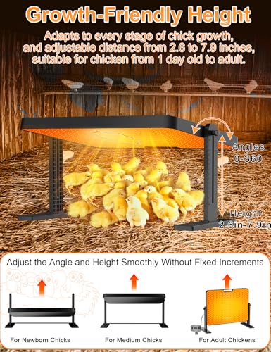 Chicken Brooder, 200W 16x12in Large Chick Heat Plate with Adjustable Temp(86~194℉) & 12H Timer & Height & Angle & Remote Control for Coops Poultry, Anti-Scald Brooder Heater for 30 Chicks