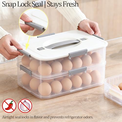 VitalYang Deviled Egg Container with Lid, Double Layer Egg Container, 36 Count Deviled Egg Tray- Secure Lock & Handle, Stackable, Leak-Proof Design for Parties & Catering, White - color: White