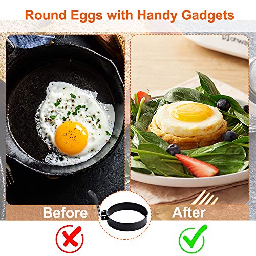 COTEY 3.5" Egg Rings Set of 2 with Silicone Handle, Large Ring for Frying Eggs, Round Mold for English Muffins - Griddle Cooking Shaper for Breakfast | Stainless Steel Fried Egg Cooker Ring Molds for English Muffin. Heat-resistant Silicone Handles Ideal f