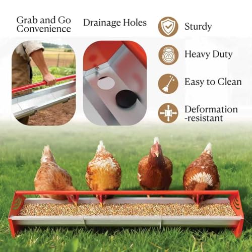 47" Chicken Trough Feeder - Galvanized Steel Feed Trough with Drainage Holes & Red Crossbar for Chicken, Duck, Turkey | Heavy Duty, Rust-Proof & Easy-Clean Design - color: Green