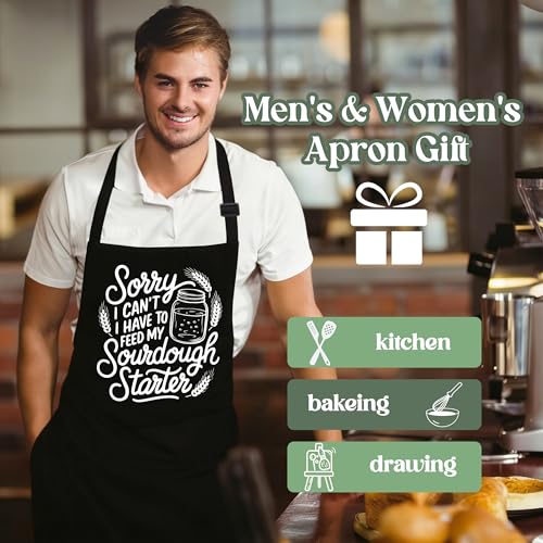 Sourdough Starter Apron for Women with Large Pockets - Funny Baking Aprons, Adjustable Professional Kitchen Apron for Bread Making, Grilling - Unique Sourdough Gifts for Bakers & Moms - C18 - color: Sourdough Starter