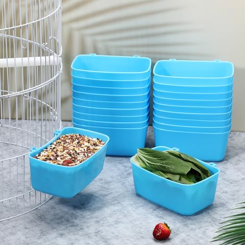 Zhehao 20 Pcs Bird Cage Cups Chicken Feeder Waterer Cups 18 oz Pigeon Feeder Plastic Poultry Wire Cage Hanging Chicken Water Bowl for Pet Bunny Poultry(Blue) - color: Blue