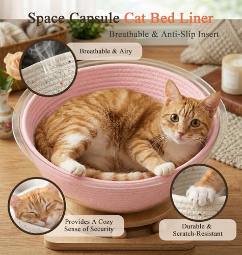 Cotton Rope Cat Bed Mat for Space Capsule, 11.8" Breathable Round Nest Liner, All-Season Warm & Cooling Pet Pad, Washable Scratch-Resistant Bedding for Cat Tree & Clear Bowl (Pink) - color: Pink, size: Medium