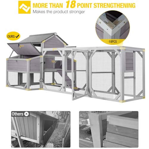 Aivituvin Large Chicken Coop 118" L Hen House Duck Cage for 8-10 Chickens 41.3 ft² with Spacious Run, 6 Nesting Box, 6 Raised Perches - size: 118.1"L x 53.5"W x 49.5"H