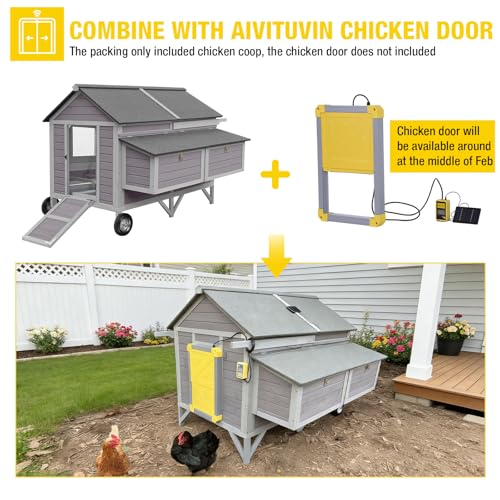 Aivituvin 68" Chicken Coop with Large Wheels - Upgraded Mobile Wooden Hen House for 8-10 Chickens, Includes 4 Nesting Boxes, 4 Perches, and 2 Removable Trays for Easy Cleaning - size: 68.1"L x 53.9"W x 49.0"H