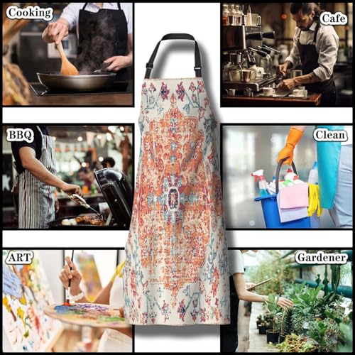Artist Apron for Women Carpet Boho Style Ethnic Design Fun Aprons for Men for Kitchen Cooking Restaurant BBQ Painting Crafting Gardening 27” (W) x 31” (H), Waterproof Aprons - color: Carpet Boho Style