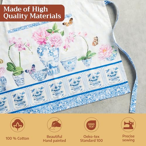 Maison d' Hermine Aprons for women with Pocket 100% Cotton (27.50"x31.50") | Adjustable Neck Strap & long ties Apron Men Chef Wedding Cooking Gardening Server Maid - color: 013 - Canton