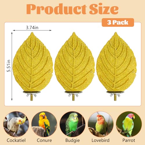 3 Pcs Bird Perch Resin Bird Beak Grinding Stone Leaf Shape Perch Stand Foot Clawing Trimmer Platform Cage Accessories for Cockatiels Conures Budgies Lovebirds (Yellow) - color: Yellow, size: Leaves