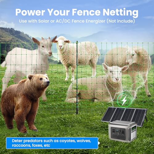 Electric Fence Netting, 42.5" H x 164'L, for Livestock, Cattle, Sheep, Goat | Electric Netting Fence, Pre-Assembled, 14 Posts Double Spiked, Portable Livestock Nets Used in Backyards, Farms and Ranches - size: 42.5" H x 164'L Livestock